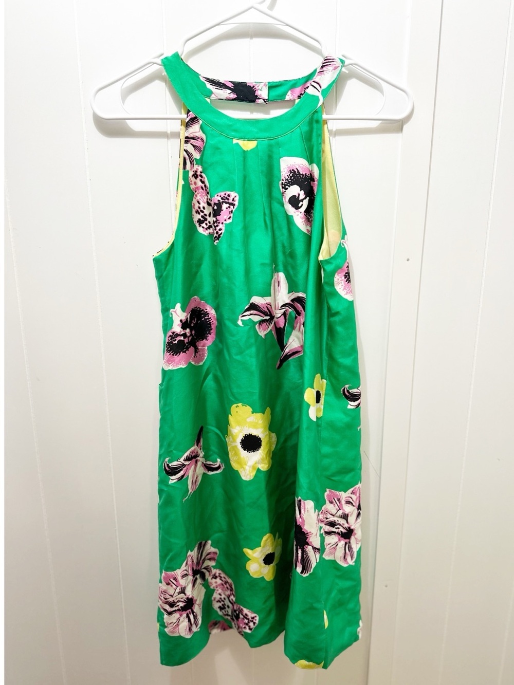 J. Crew silk halter neck mini dress floral green size 0